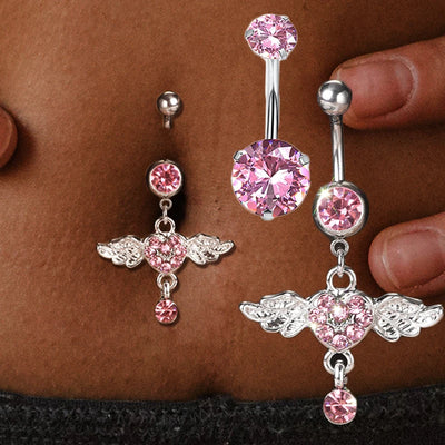 Steel Belly Button Rings Pink Crystal Piercing Navel Heart Style Navel Piercing Earring Belly Piercing Sexy Body Jewelry Ombligo