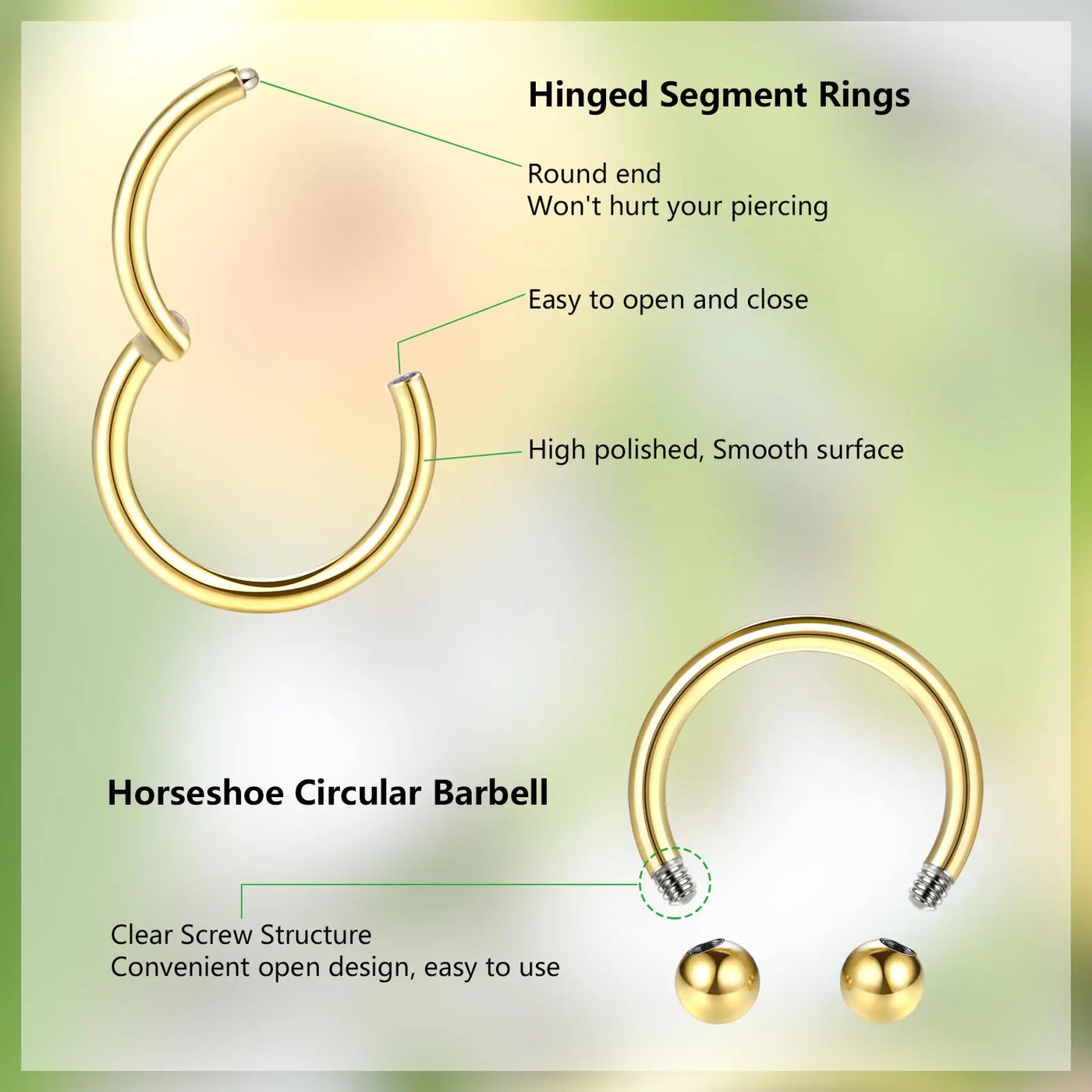 1/6/12PCS Nose Septum Rings 16G Surgical Steel Nose Piercing Jewelry 8mm 10mm 12mm Horseshoe Lip Earring Eyebrow Hoop Gold