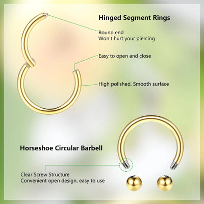 1/6/12PCS Nose Septum Rings 16G Surgical Steel Nose Piercing Jewelry 8mm 10mm 12mm Horseshoe Lip Earring Eyebrow Hoop Gold